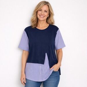 Alembika Schoolgirl Tunic Top Shirt Size S Navy Blue Striped Combo‎ Lagenlook